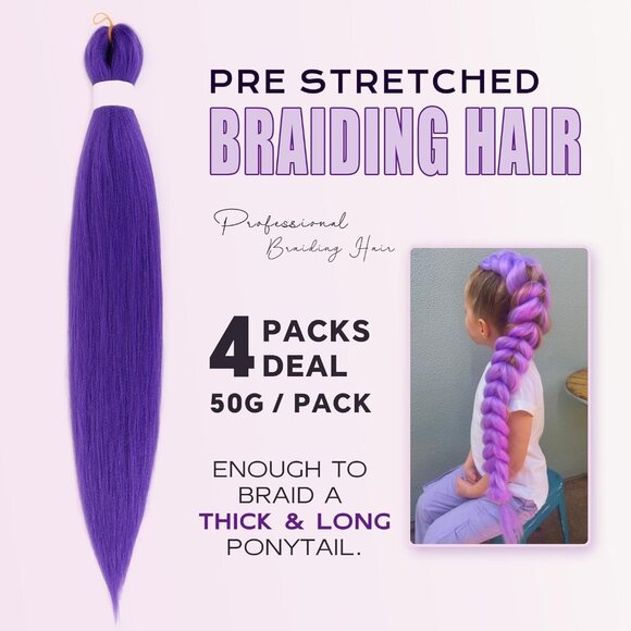 Zavide 30 Inch Purple Pre-Stretched Braiding Hair 4 Pack Extensions No Tangle - Picture 2 of 4